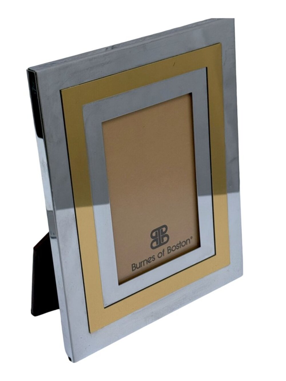 BURNES of BOSTON Photo Frame Silver Gold Metal Desk or Wall Vintage Modern Deco
